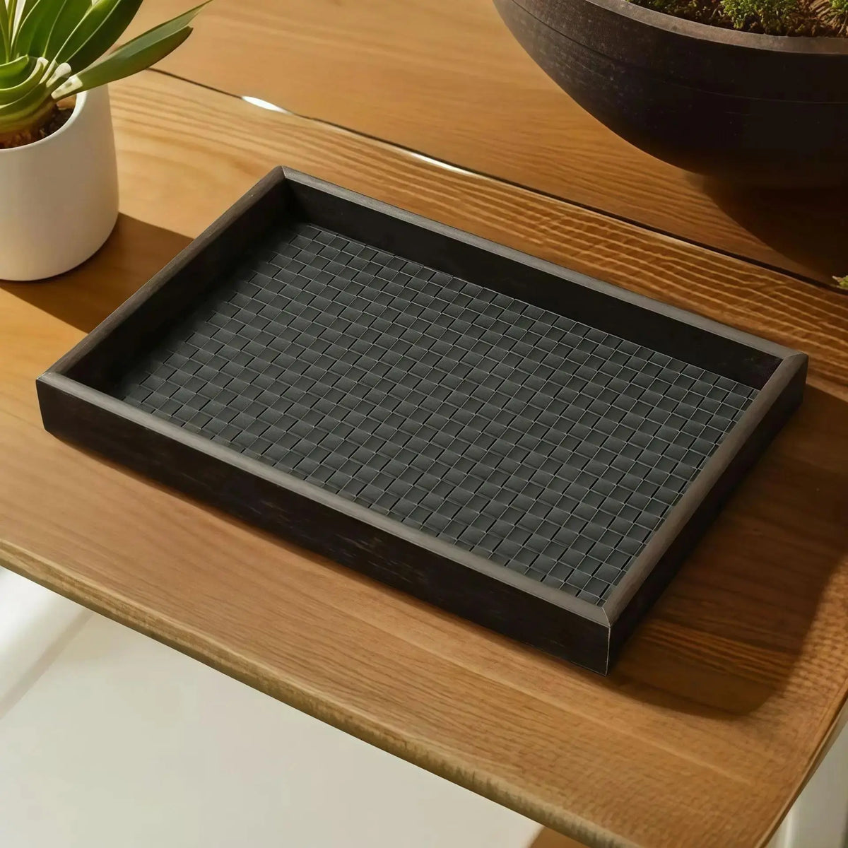 1-Piece Glam Look Rectangular Waterproof Woven-Texture Faux Leather Organizer Tray - Home Storage Solution for Jewelry, Watch, Cosmetic; Bedroom Vanity Desktop Decor (Ideal Gift)
