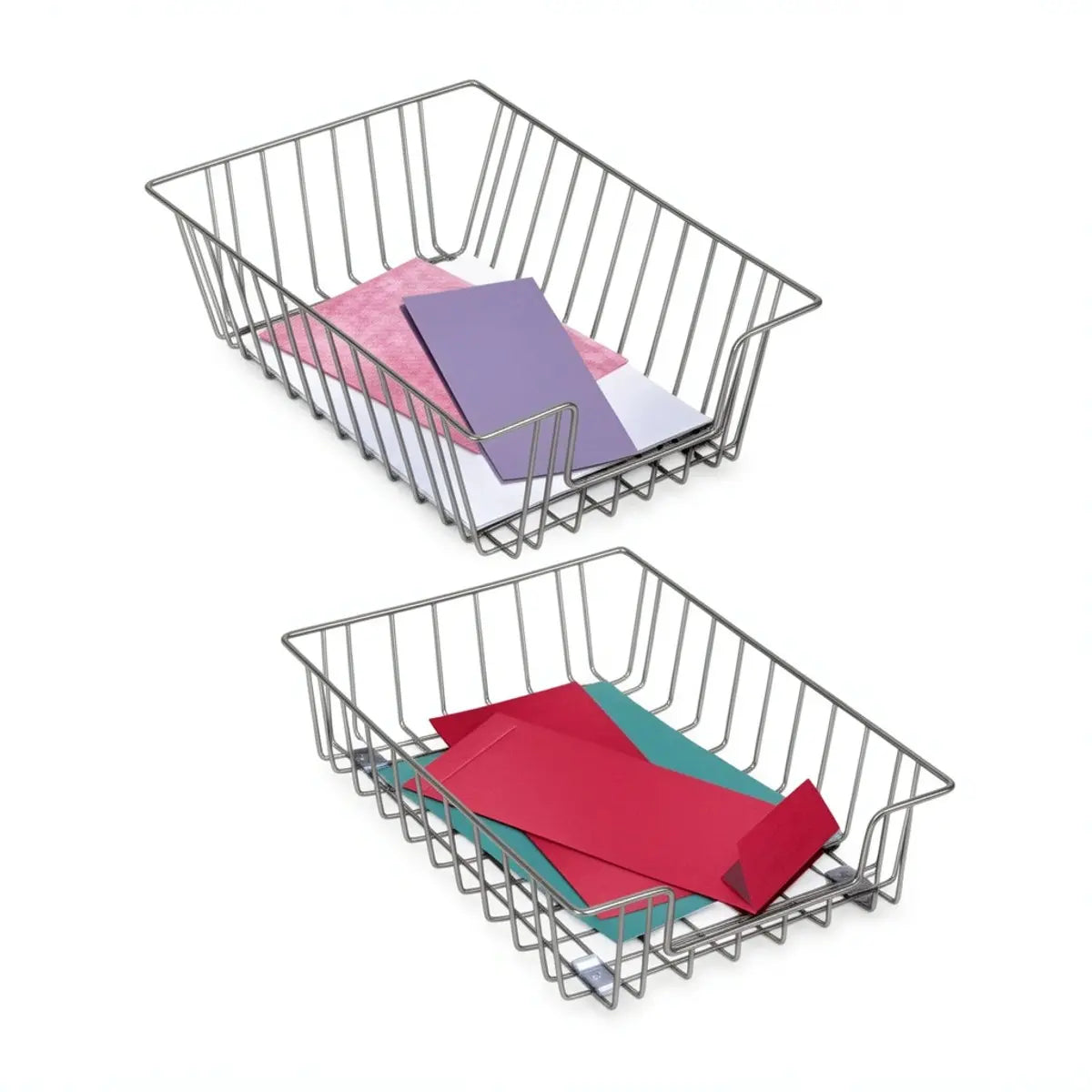 Modern Silver Stacking Wire Desk Tray - Letter Size, 10x14x3in Open-View Desk Organizer for Office Stationery & Supplies, 10X14x3"