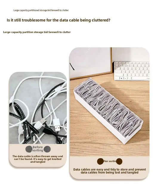 Cable Organizer Box Set - 8 Square PP Storage Boxes with Lids, 7 Small Flip-Style & 1 Large, Durable Desktop Charging Organizer for Home Office