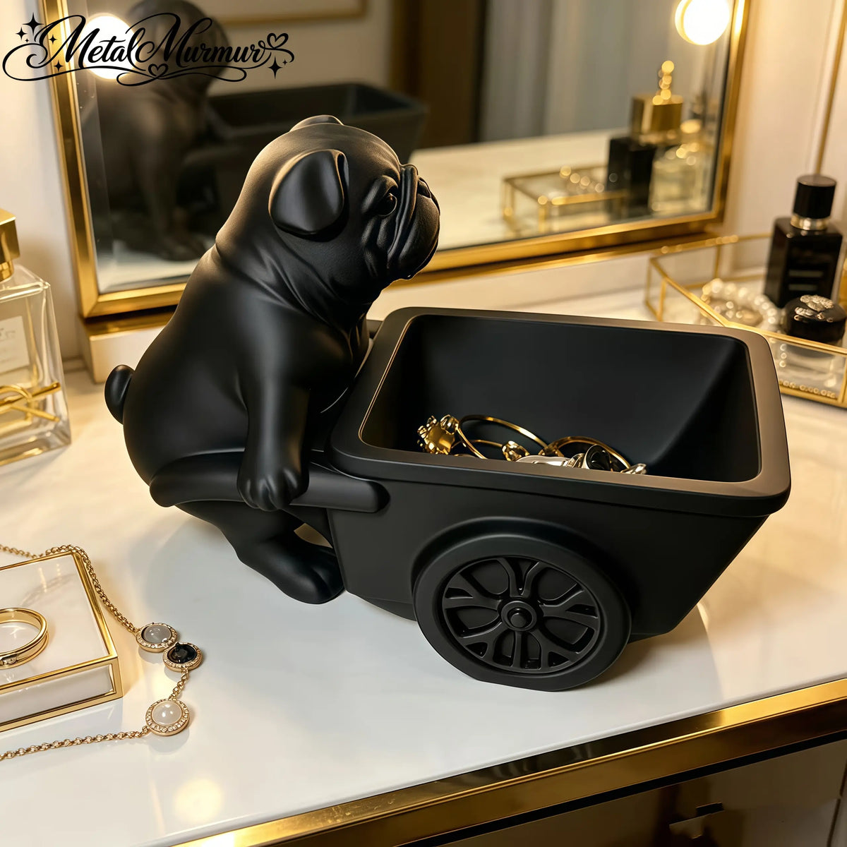 Black Bago cart jewelry storage tray, Nordic light luxury makeup table desktop storage ornament, retro dog-shaped desktop storage box, entrance key storage, bedroom jewelry placement are all suitable
