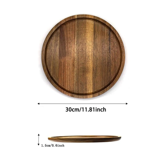 Wooden Round Storage Tray, 1-Piece Multifunctional Desktop Organizer for Bathroom, Bedroom & Living Room