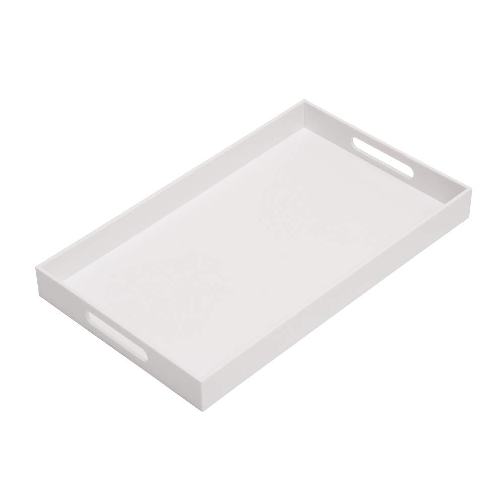 KEVLANG Clear Sturdy Acrylic Tray with Handles-8"x8"x2"H-Countertop Organizer Tray for Kitchen,Bathroom,Office- Storage Box for Cosmetics, Jewelry,Toiletries,Toy,Gadgets