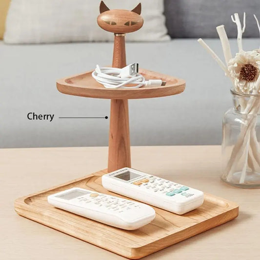 Wooden Cat Design Storage Rack, 1 Count 2-layer Desktop Storage Rack, Multifunctional Storage Organizer for Home Office Kitchen Bathroom, Office Desk Accessories, Table Organizers