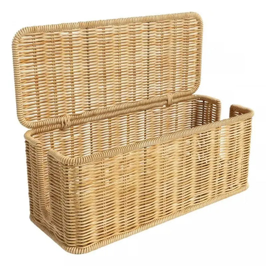 Desktop Power Line Management Box with Lid, Woven Basket Style Socket Protector, Home Data Cable Storage Bag, Wire Organizer, Cord Storage