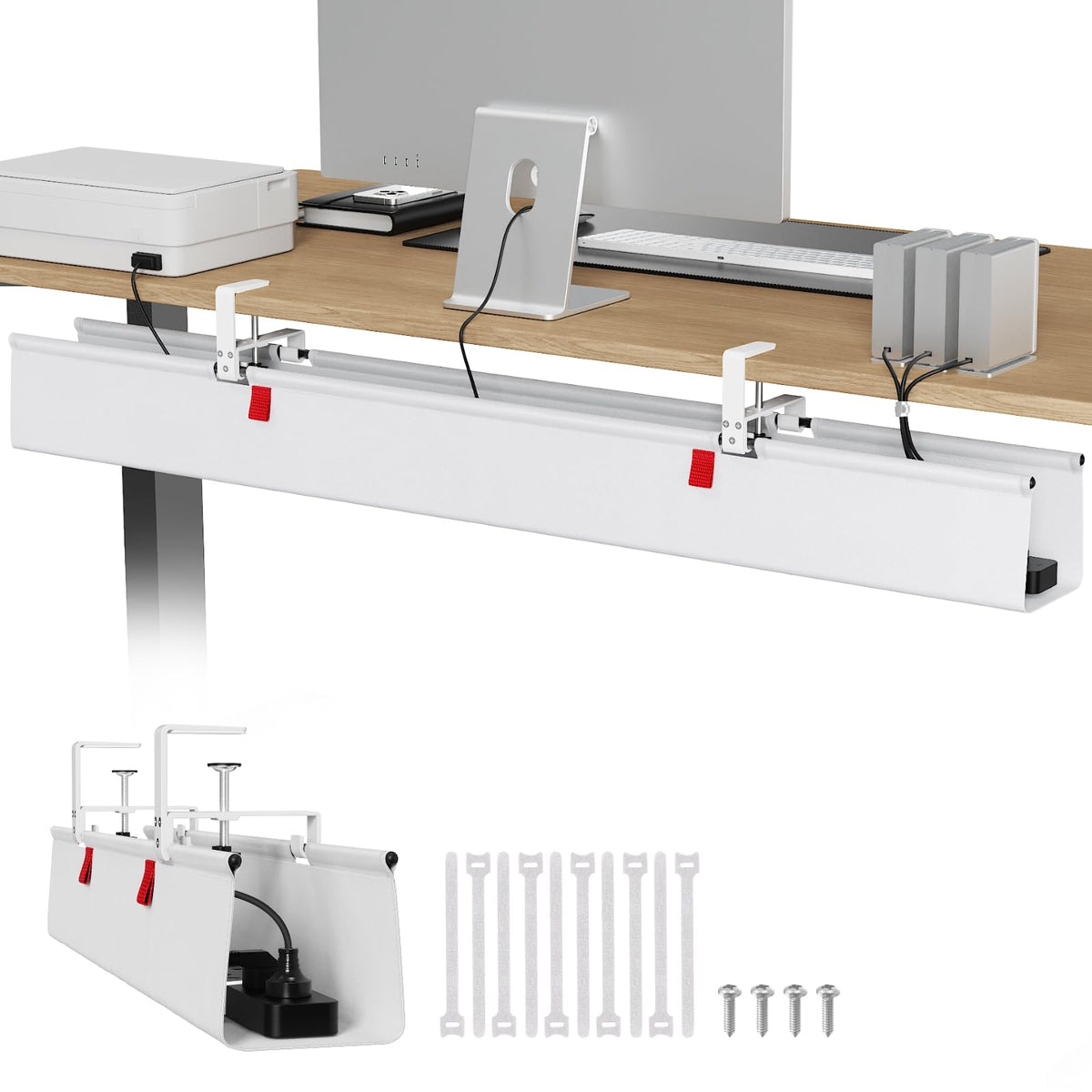 Univivi No Drill Under Desk Cable Management Tray, 36 inch Cable Management
