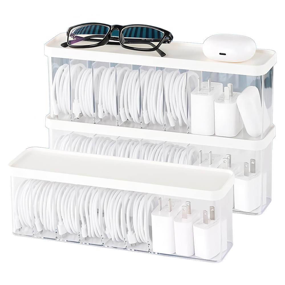 Charger Cable Cord Storage Organizer Box - Easy Storage Without Cable Ties