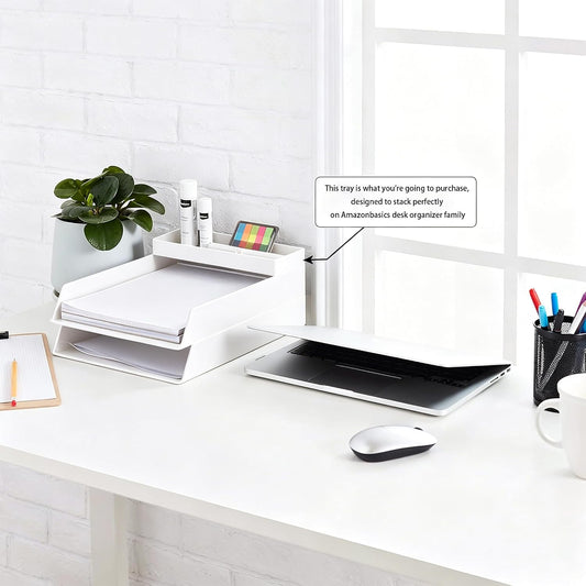 Amazon Basics Rectangular Plastic Desk Organizer, Half Accessory Tray for Office Supplies and Workspace Organization, 9.4" x 3.3" x 1", White