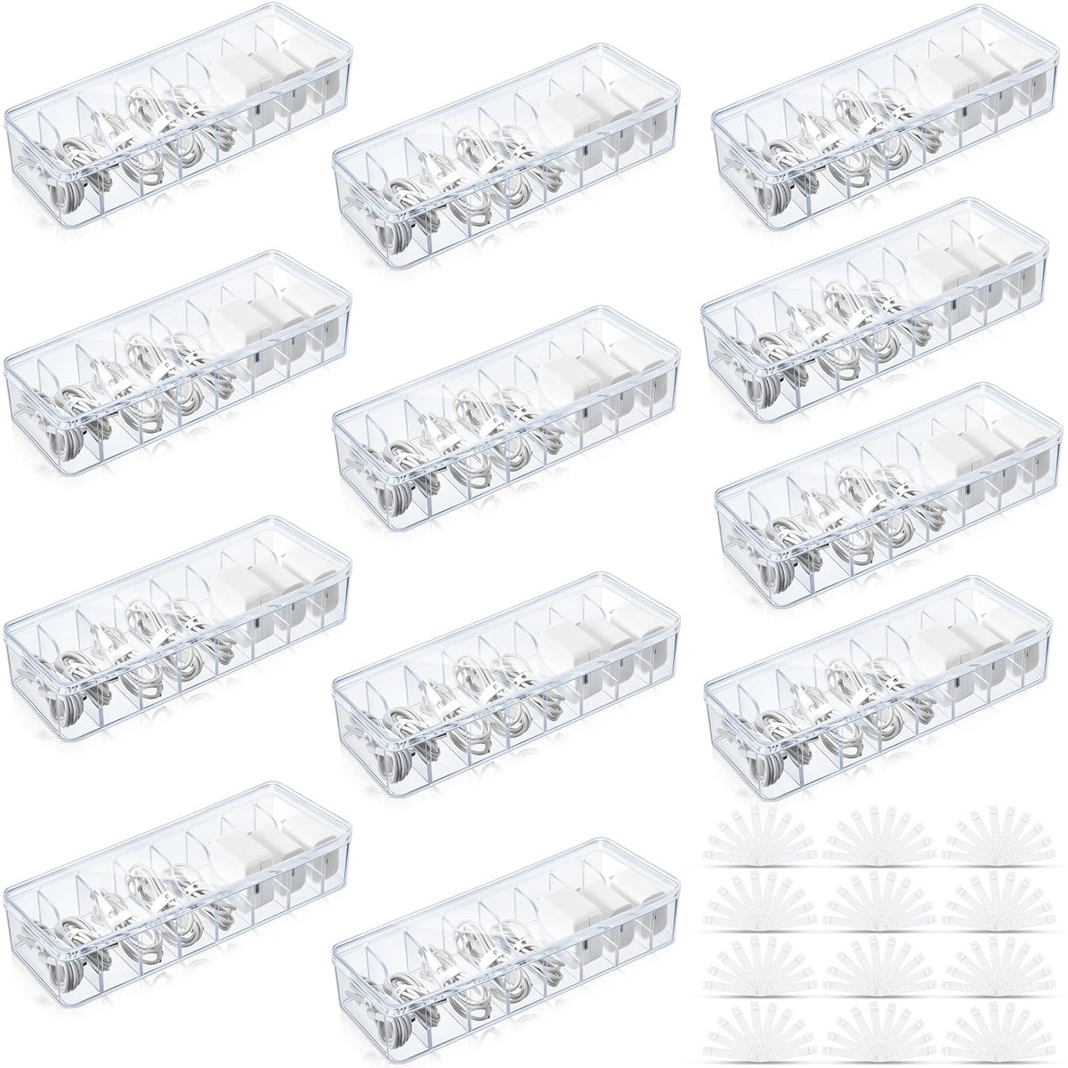 Tatuo Cord Organizer Box with Lid, Clear, 4 Pack