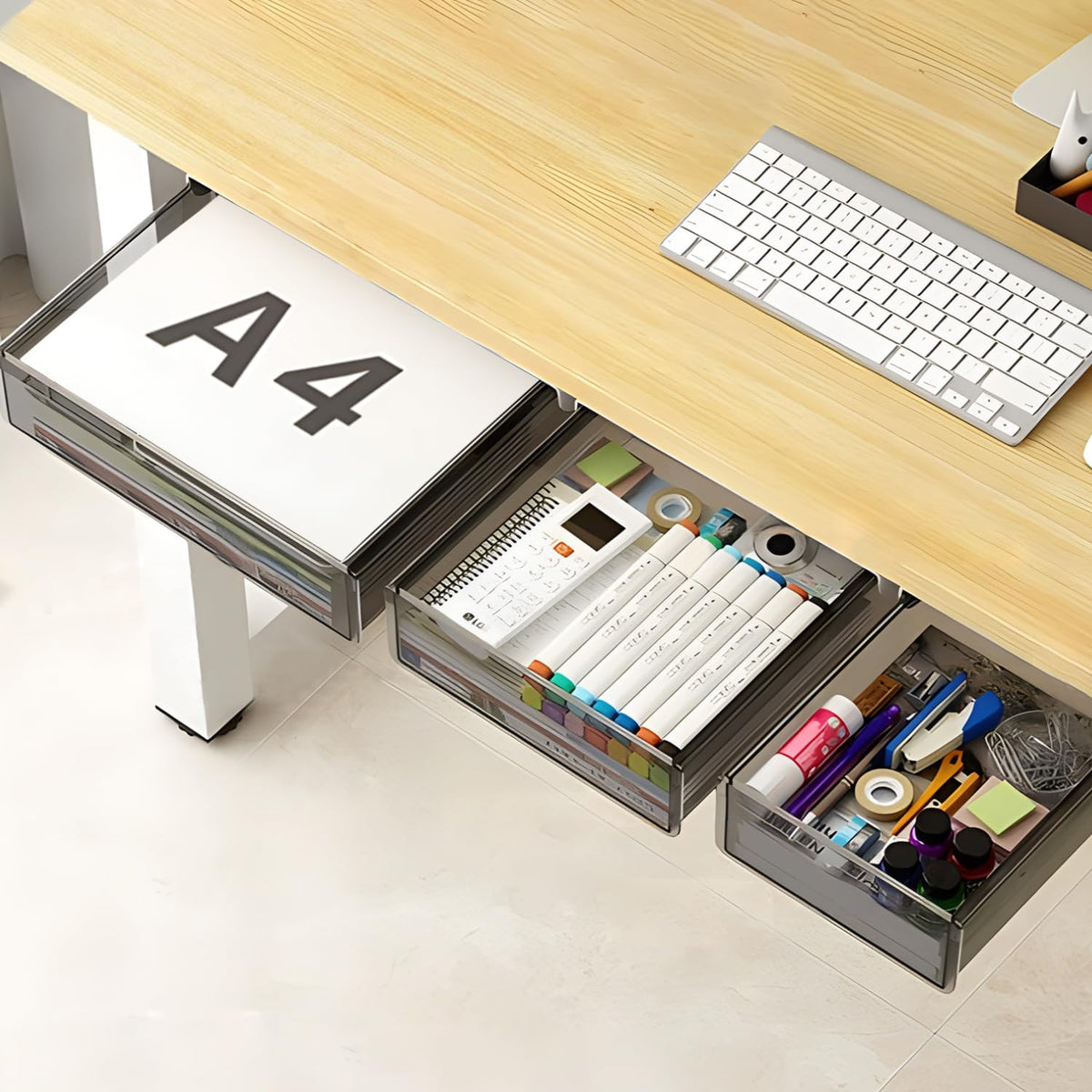 SVNNELP Under Desk Table Drawer Storage Organizer,2 Pack Large & Medium Slide Out Desk Drawers - Hidden Desktop Organizer,Attachable Pencil Storage Tray Under Table(ML)