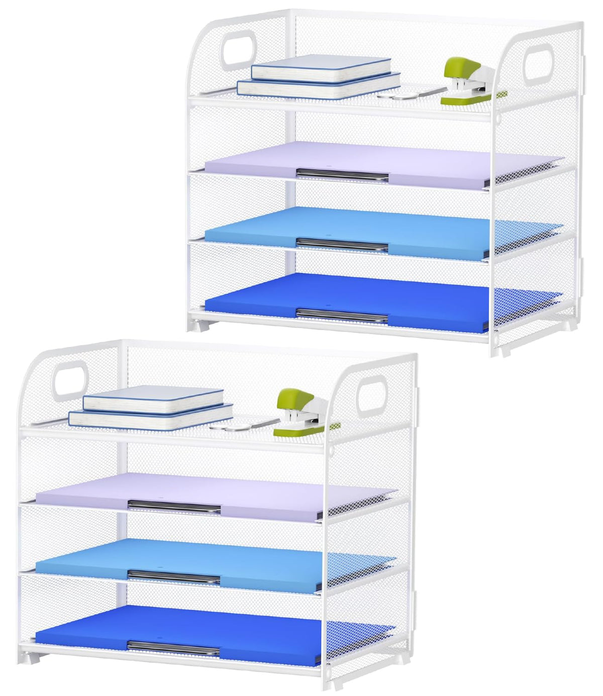 Marbrasse 4 Tier Paper Organizer Letter Tray - Mesh Desk File Organizer with Handle, Paper Sorter Organizer for Letter/A4 Office File Folder Holder (Black, 12.6" x 9.1" x 10.7")