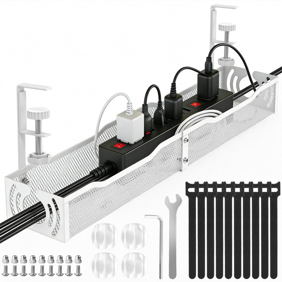 Cable Management, 25.3'' Under Desk Cable Management Tray No Drill