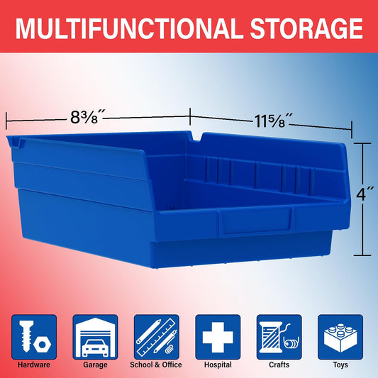 Akro-Mils 30150 Heavy Duty Plastic Shelf Bins, 12"x 8"x 4", Blue, 12-Pack