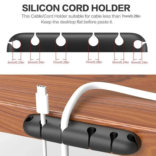 Reusable Silicone Cable Holder, Anti-Slip Detachable Cord Organizer for Desk, Charger Wrap, Office Home Tangle-Free Storage Solution, Dorm Car Multi-Scenario Use.