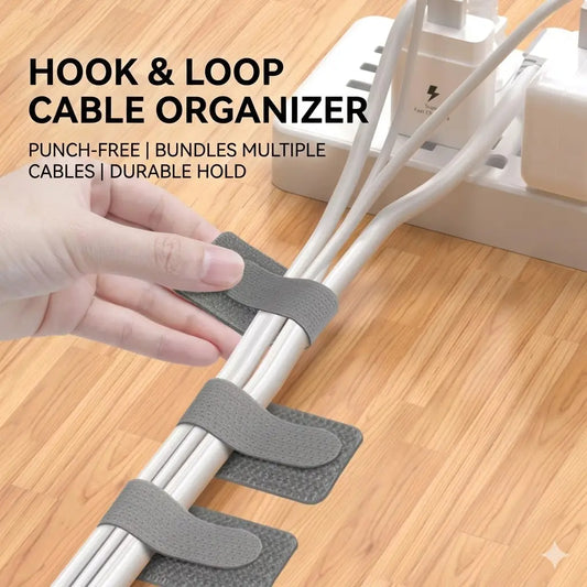 10PCS Hook and Loop Cable Ties - Durable Fabric Tape Desk Organizer Accessory, Multi Functional Organizer, Self Adhesive Cord Storage with Firm Stick & Hold, Durable for Daily Tasks, Home Office Cable Management