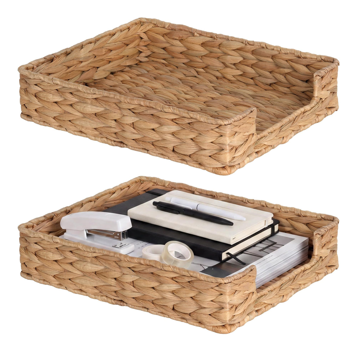 Letter Tray Water Hyacinth, Wicker Desk Organizer for Office Supplies Mail