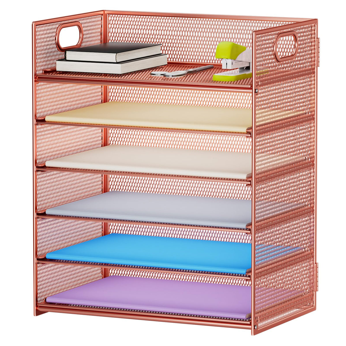 Marbrasse 6 Tier Paper Organizer Letter Tray - Mesh Desk File Organizer with Handle, Paper Sorter Organizer for Letter/A4 Office File Folder Holder - Black
