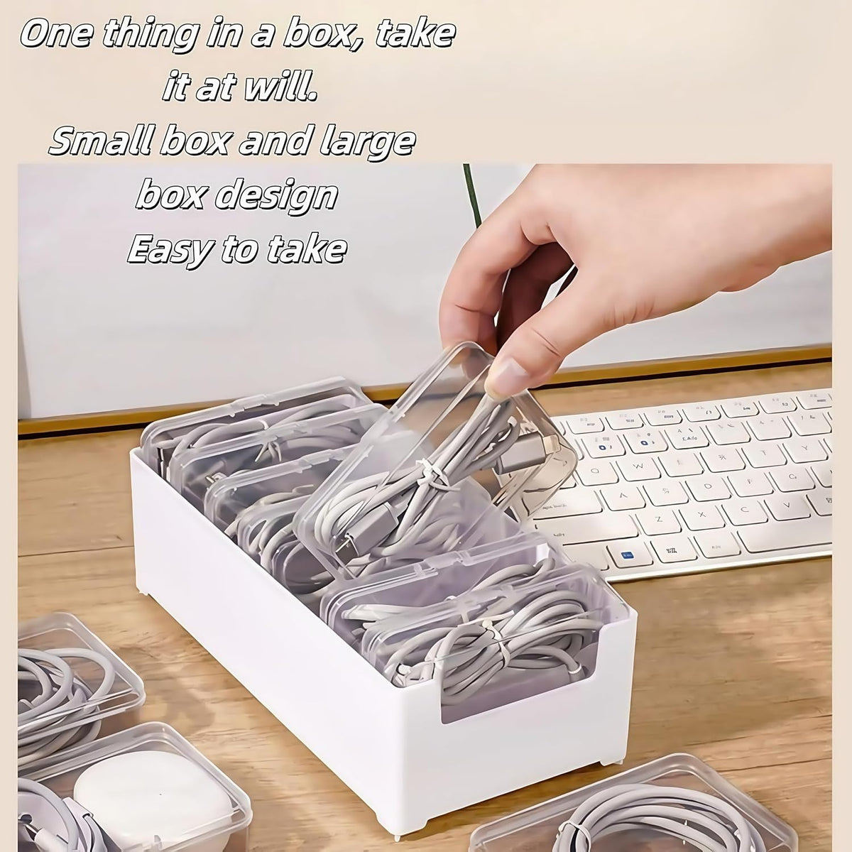 2 Pack 11 Grid Cable Organizer Box with Switch for Desktop Cord Storage