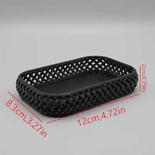 Woven Hollow Desktop Storage Tray, Jewelry and Makeup Brush Organizer for Entryway and Vanity
