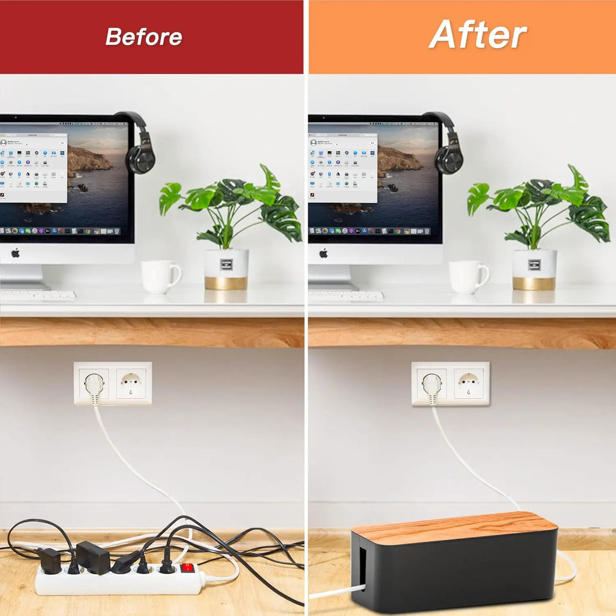 2 Pack Cable Management Box with 16 Cable Clips,Wooden Style Cable Organizer Box Set,Ideal for Hide Wires&Power Strips,Cable Organizer for Home,Office,Halloween Christmas Party Gifts,Hand Tools Kits