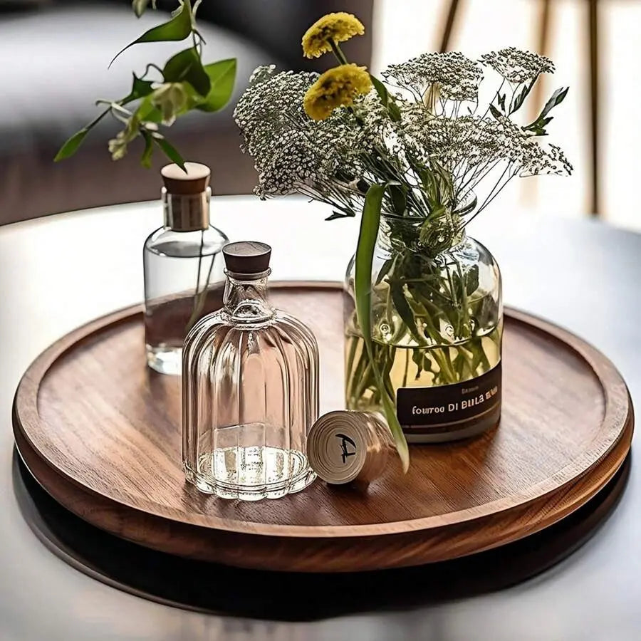 Wooden Round Storage Tray, 1-Piece Multifunctional Desktop Organizer for Bathroom, Bedroom & Living Room