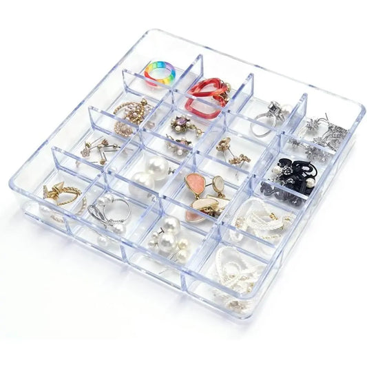 16 Grid  Organizer Tray, Clear Stackable Storage Tray | 16 Compartments, Stackable Design, Clear Plastic,  Storage, Makeup Organizer,  Tray