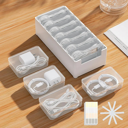 7-Case Cable Storage Box with Cable Straps and Label Stickers, Travel Cord Organizer for Charging Cables, USB Wires, Earphones – Drawer Organization for Home & Office (7 Cases + 7 Cable Straps)Gift