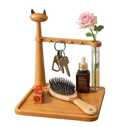 Wooden Cat Design Storage Rack, 1 Count 2-layer Desktop Storage Rack, Multifunctional Storage Organizer for Home Office Kitchen Bathroom, Office Desk Accessories, Table Organizers