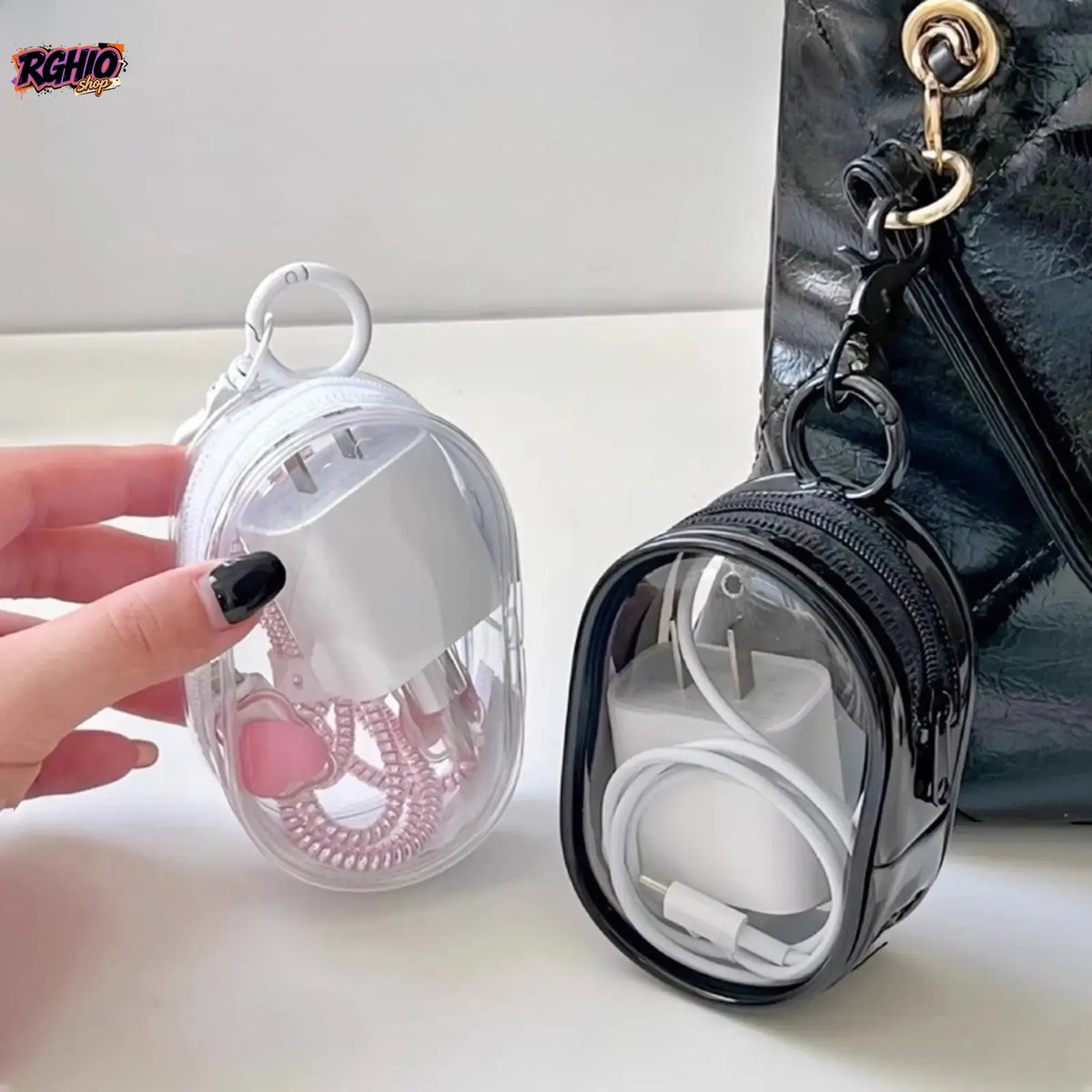 PVC Plastic Waterproof Cable Management Pouch with Hanging Hook - Compact Portable Organizer for Phone Cables, Chargers, Daily Essentials, Ideal for Business Trips, Daily Carry