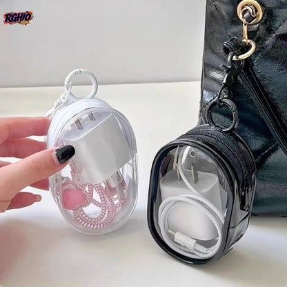 PVC Plastic Waterproof Cable Management Pouch with Hanging Hook - Compact Portable Organizer for Phone Cables, Chargers, Daily Essentials, Ideal for Business Trips, Daily Carry