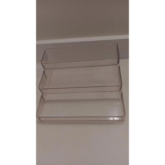 Clear Plastic Storage Tray Set of 3 Stackable Organizers for Kitchen & Bathroom