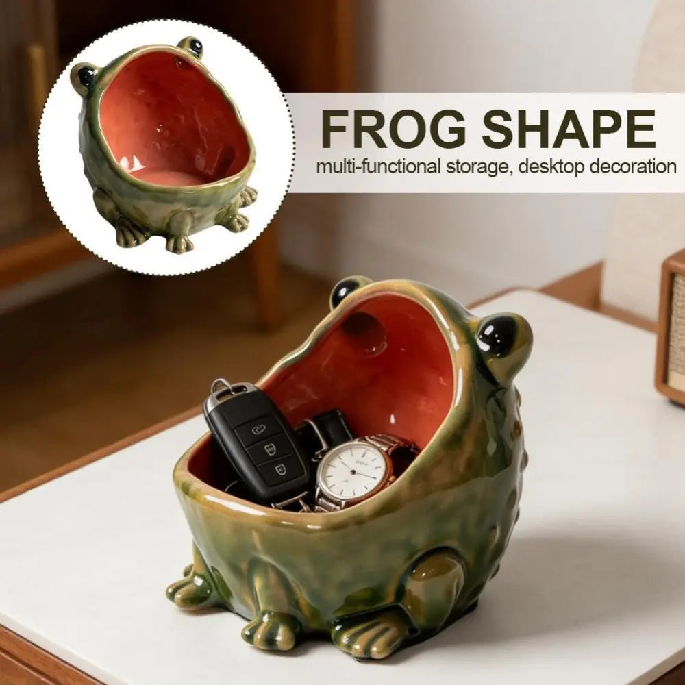 [Cute Housewarming Gift] Frog Statue Storage Tray, Entrance Key Holder, Frog Statue Desktop Decoration, Creative Animal Sculpture Storage Basket Tray, Decorative Key Candy, Cute Housewarming Gift, Ceramic Ornaments (Non-Food Contact)