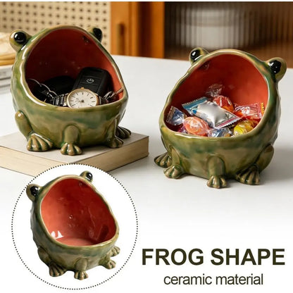 [Cute Housewarming Gift] Frog Statue Storage Tray, Entrance Key Holder, Frog Statue Desktop Decoration, Creative Animal Sculpture Storage Basket Tray, Decorative Key Candy, Cute Housewarming Gift, Ceramic Ornaments (Non-Food Contact)
