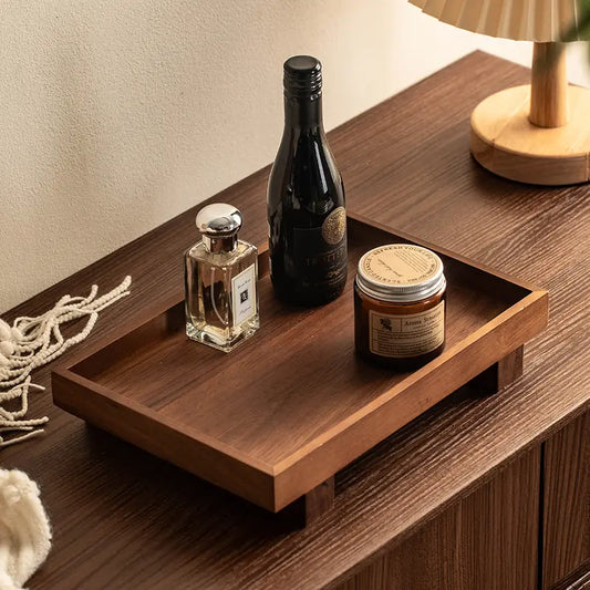 Handmade Solid Acacia Wood Vanity Tray - Handmade Detail, Rustic Grain Look, Solid Wood Travel Tidy, Durable Modern Home Decor Bathroom Gadget for Shampoo, Cosmetics, Travel Toiletries (Home Use)