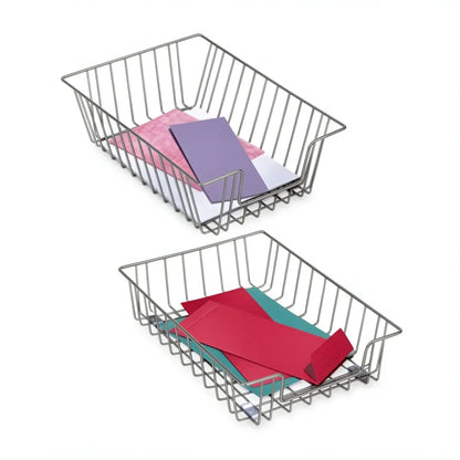 Modern Silver Stacking Wire Desk Tray - Letter Size, 10x14x3in Open-View Desk Organizer for Office Stationery & Supplies, 10X14x3"