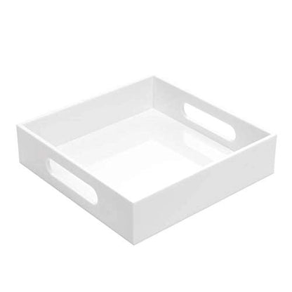 KEVLANG Clear Sturdy Acrylic Tray with Handles-8"x8"x2"H-Countertop Organizer Tray for Kitchen,Bathroom,Office- Storage Box for Cosmetics, Jewelry,Toiletries,Toy,Gadgets