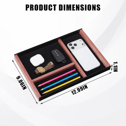 Minimalist Iron-Wood Velvet Rectangular 3-Compartment Storage Tray Organiser - Compartment Box for Desk, Dining Table, Ideal Home & Bathroom Supplies Gift