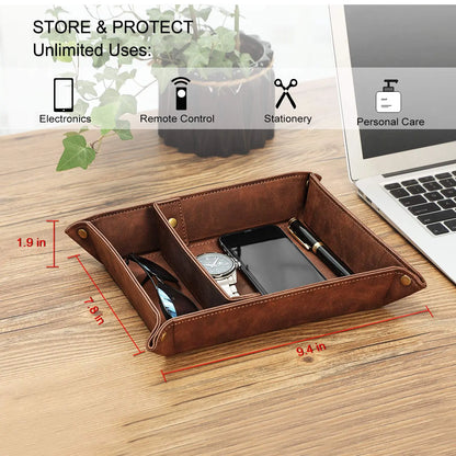 Brown 2-Compartment 2-Layer Valet Tray Desk Organizer - Office Stationery Supply, OCD-Friendly Multi-Purpose Accessory, Chic Decor Christmas Gift Idea for Home & Office, Two Layers
