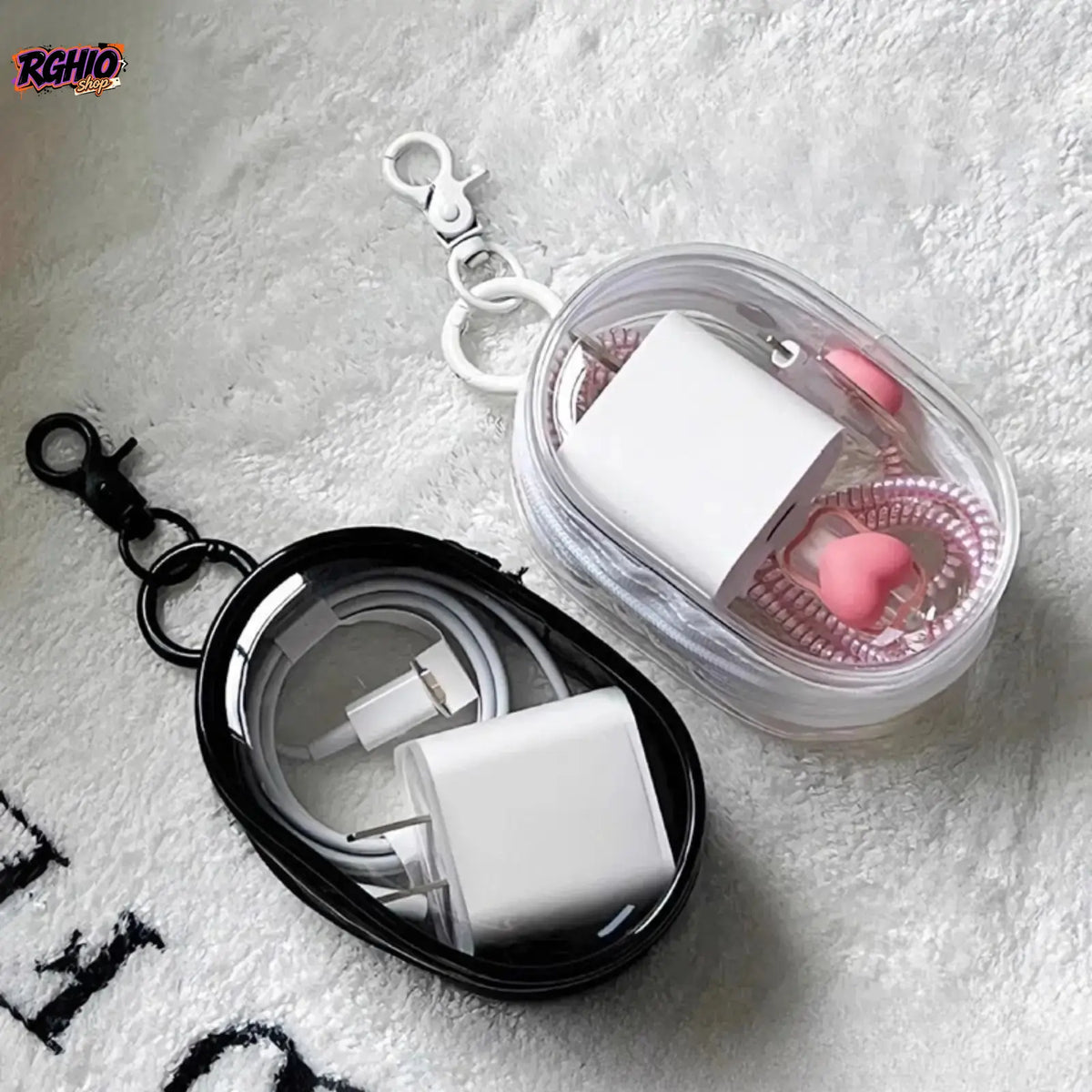 PVC Plastic Waterproof Cable Management Pouch with Hanging Hook - Compact Portable Organizer for Phone Cables, Chargers, Daily Essentials, Ideal for Business Trips, Daily Carry