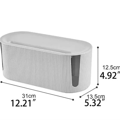 Dustproof Plastic Cable Management Box - Compact Desktop Desk Organizer with Lid, Wire Hider for Cords, Snap-On Slots, Plug Compartment for Indoor Home Office Use