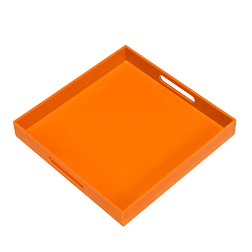KEVLANG Clear Sturdy Acrylic Tray with Handles-8"x8"x2"H-Countertop Organizer Tray for Kitchen,Bathroom,Office- Storage Box for Cosmetics, Jewelry,Toiletries,Toy,Gadgets