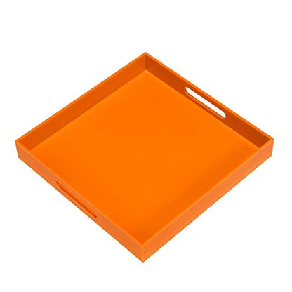 KEVLANG Clear Sturdy Acrylic Tray with Handles-8"x8"x2"H-Countertop Organizer Tray for Kitchen,Bathroom,Office- Storage Box for Cosmetics, Jewelry,Toiletries,Toy,Gadgets