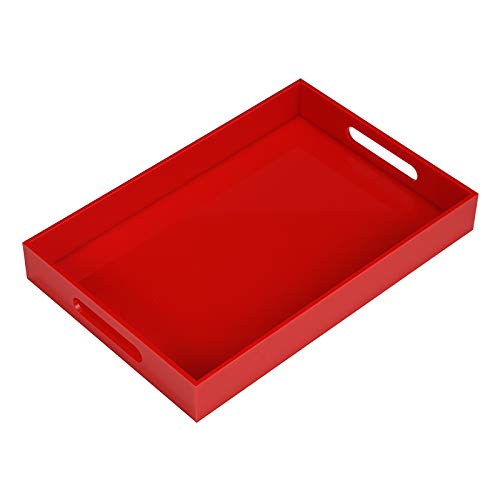 KEVLANG Clear Sturdy Acrylic Tray with Handles-8"x8"x2"H-Countertop Organizer Tray for Kitchen,Bathroom,Office- Storage Box for Cosmetics, Jewelry,Toiletries,Toy,Gadgets