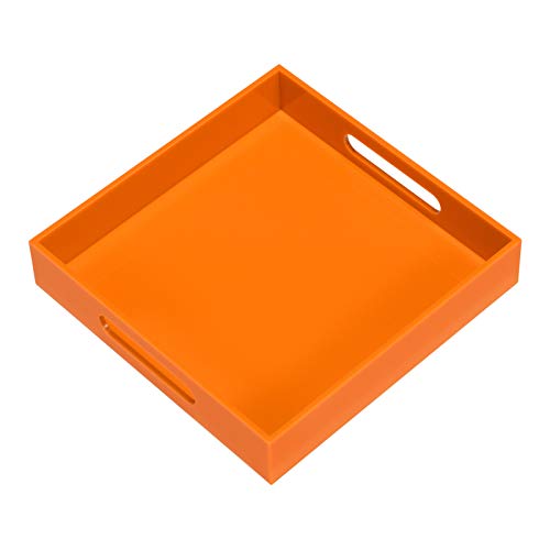 KEVLANG Clear Sturdy Acrylic Tray with Handles-8"x8"x2"H-Countertop Organizer Tray for Kitchen,Bathroom,Office- Storage Box for Cosmetics, Jewelry,Toiletries,Toy,Gadgets