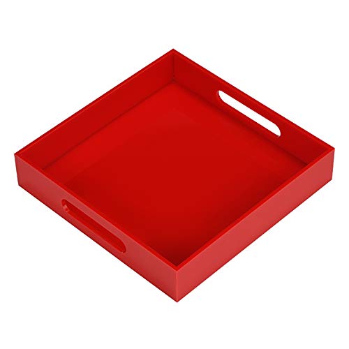 KEVLANG Clear Sturdy Acrylic Tray with Handles-8"x8"x2"H-Countertop Organizer Tray for Kitchen,Bathroom,Office- Storage Box for Cosmetics, Jewelry,Toiletries,Toy,Gadgets