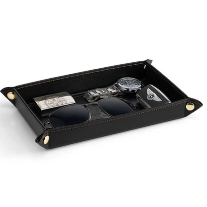VLANDO Classic Square Wear-Resist PU Leather Valet Tray Catchall - 28.5 x 28.5 cm Collapsible Organizer, Waterproof Fold for Travel Dustproof Box with Adjustable Button-Closure, Desk/Bedside Fit Home Entryway Holder for Keys/Phone