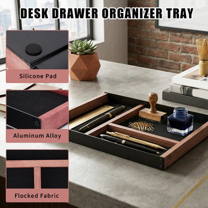 Minimalist Iron-Wood Velvet Rectangular 3-Compartment Storage Tray Organiser - Compartment Box for Desk, Dining Table, Ideal Home & Bathroom Supplies Gift
