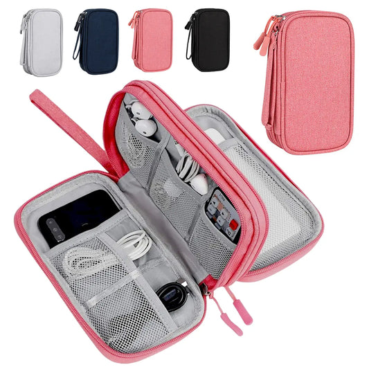 Travel Cable Organizer Pouch Electronic Accessories Carry Case Portable Waterproof Double Layers All in One Storage Bag for Cord, Charger, Phone, Earphone, Travel Accessories Essentials for Men Women