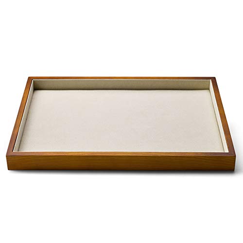 Oirlv Wood Flat Jewelry Tray Stackable Jewelry Drawer Organizer Showcase Jewelry Holder(Grey)