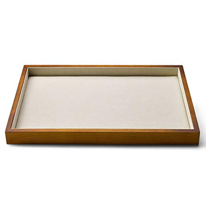 Oirlv Wood Flat Jewelry Tray Stackable Jewelry Drawer Organizer Showcase Jewelry Holder(Grey)
