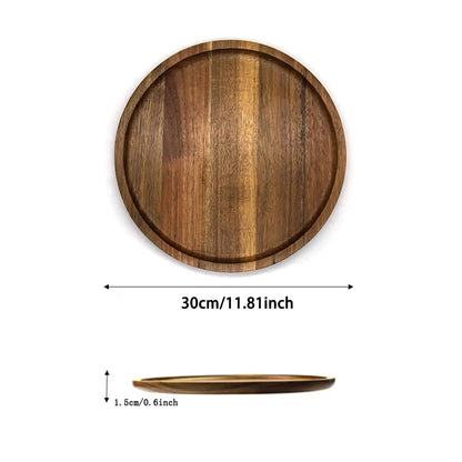 Wooden Round Storage Tray, 1-Piece Multifunctional Desktop Organizer for Bathroom, Bedroom & Living Room